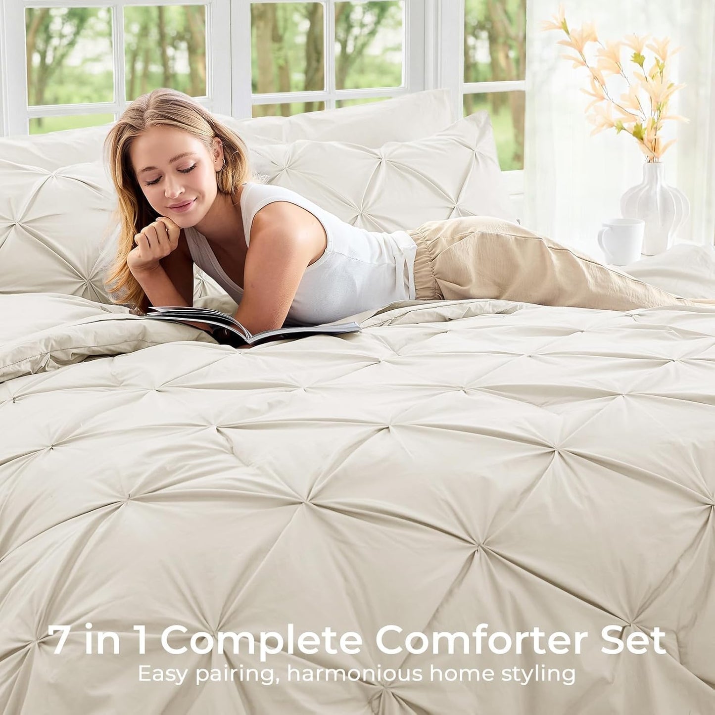 Valen Pintuck Comforter Set – 7 Piece Modern Bedding Collection