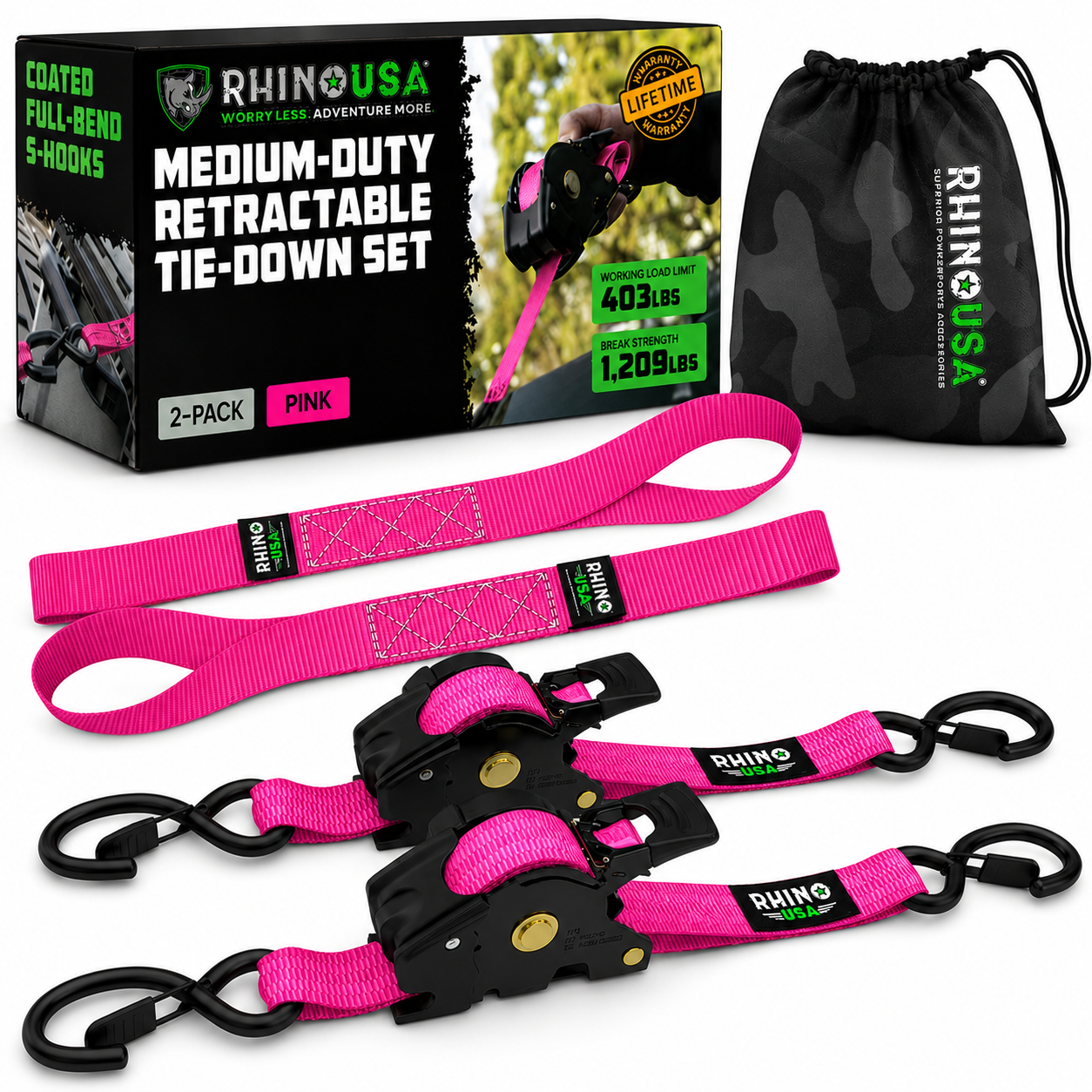 Auto-Retract Ratchet Tie Down Straps