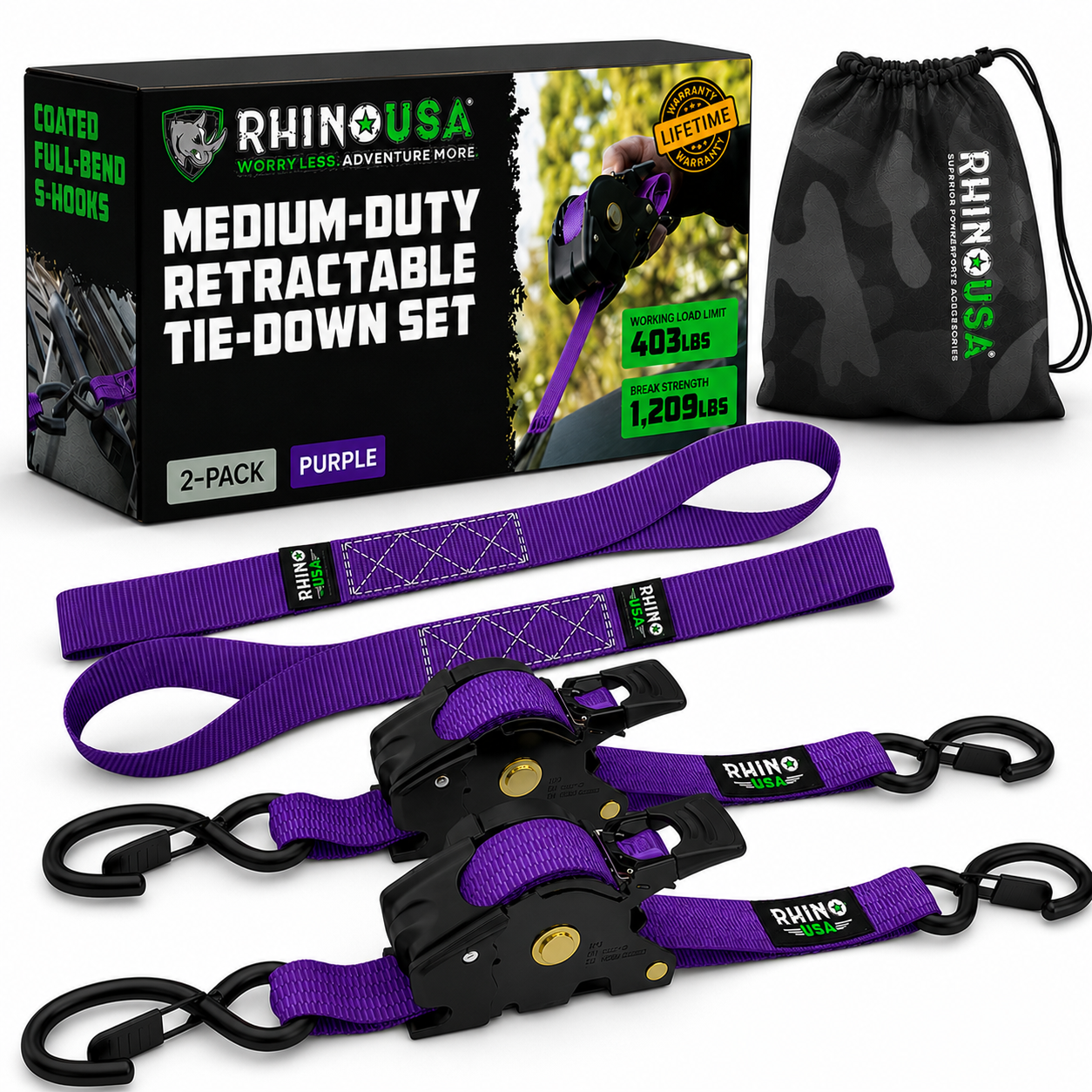 Auto-Retract Ratchet Tie Down Straps