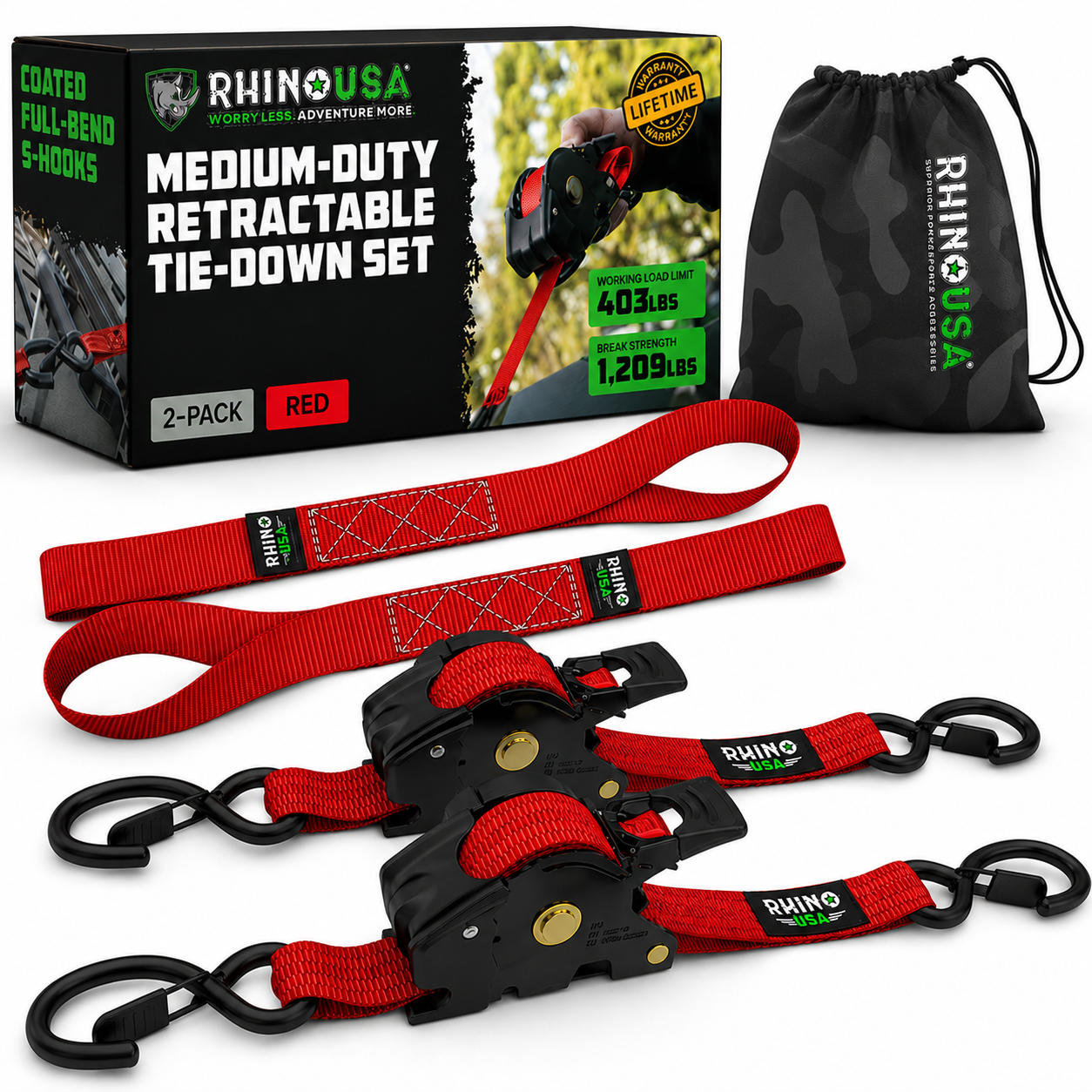 Auto-Retract Ratchet Tie Down Straps