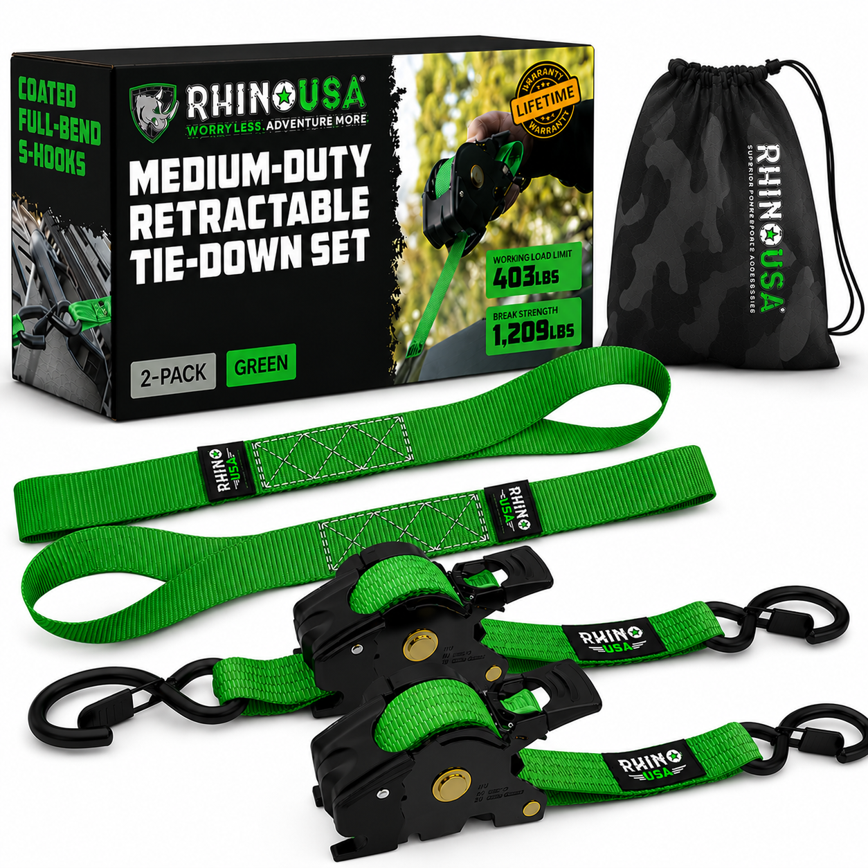 Auto-Retract Ratchet Tie Down Straps