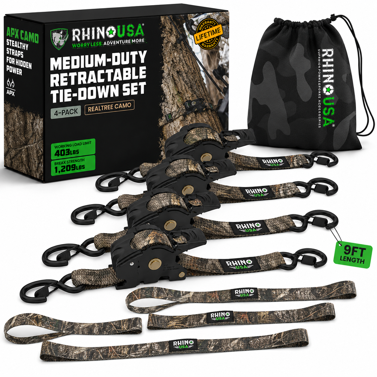 Auto-Retract Ratchet Tie Down Straps